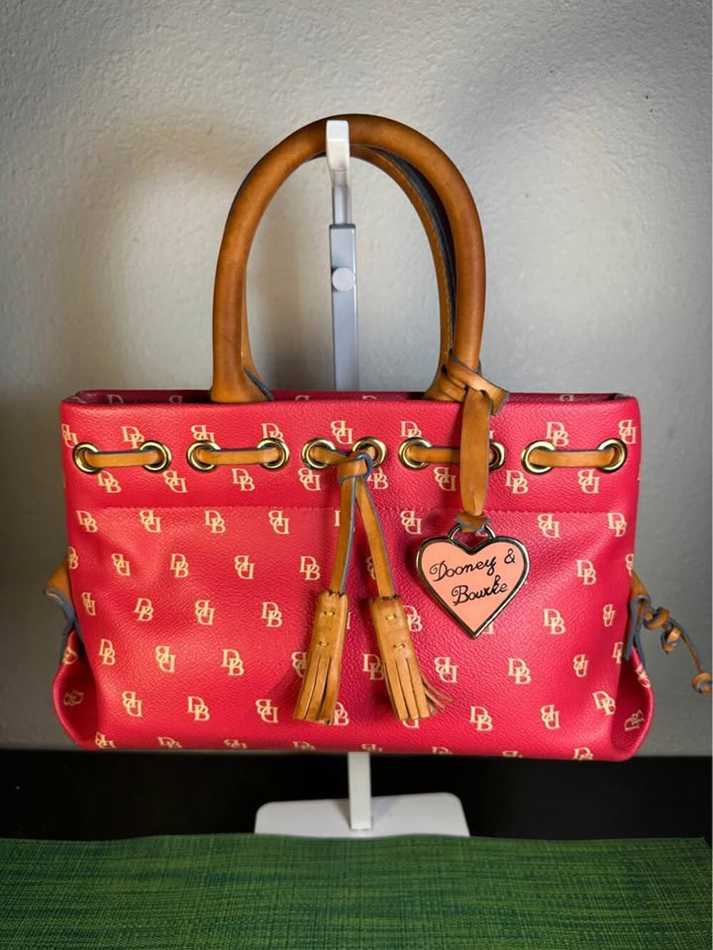 Dooney & Bourke Signature Monogram Tassel Tote -Vintage Y2K - Red/Dark Fuchsia